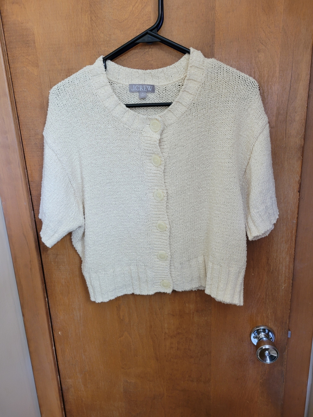J. Crew Cream Cropped Short Sleeve Cardigan